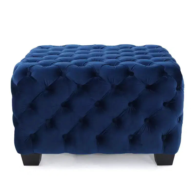 Panca Pouf Quadrata in Velluto Grigio/Blu Navy, Seduta Singola
