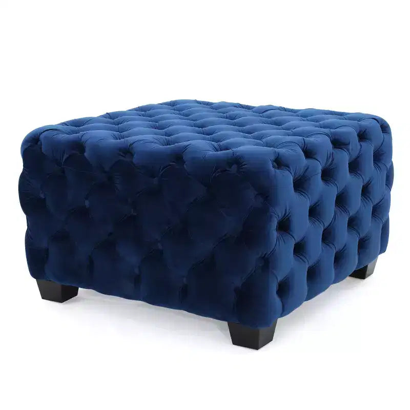 Panca Pouf Quadrata in Velluto Grigio/Blu Navy, Seduta Singola