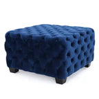 Panca Pouf Quadrata in Velluto Grigio/Blu Navy, Seduta Singola