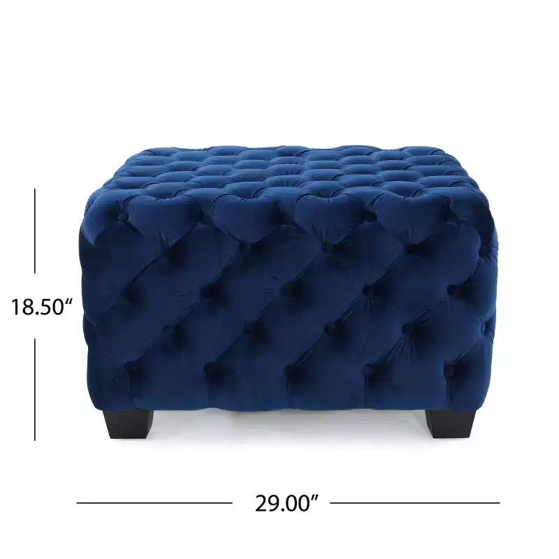 Panca Pouf Quadrata in Velluto Grigio/Blu Navy, Seduta Singola