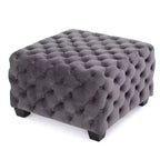 Panca Pouf Quadrata in Velluto Grigio/Blu Navy, Seduta Singola