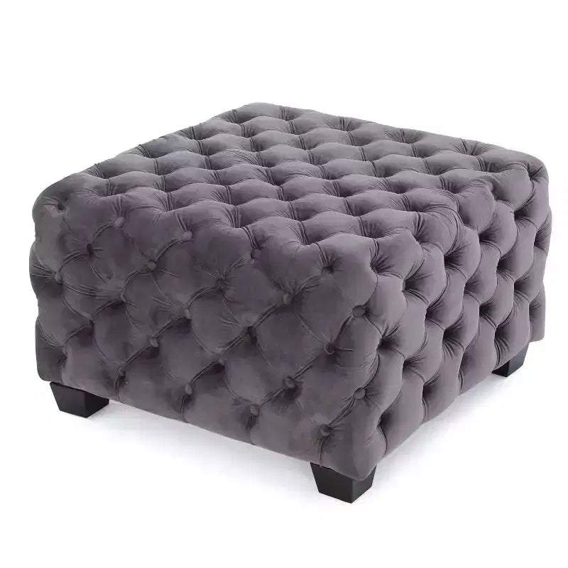 Panca Pouf Quadrata in Velluto Grigio/Blu Navy, Seduta Singola