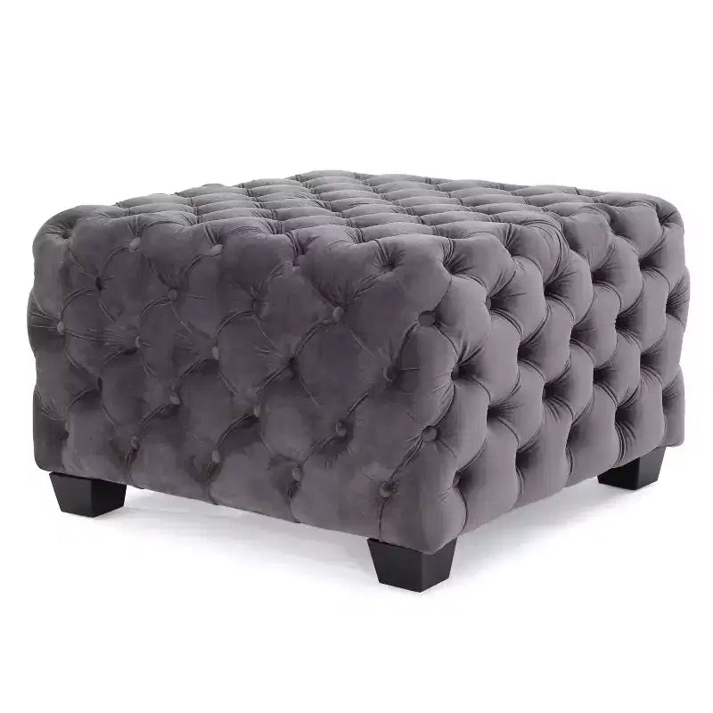 Panca Pouf Quadrata in Velluto Grigio/Blu Navy, Seduta Singola