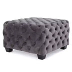 Panca Pouf Quadrata in Velluto Grigio/Blu Navy, Seduta Singola