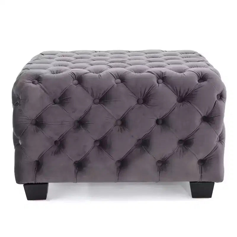 Panca Pouf Quadrata in Velluto Grigio/Blu Navy, Seduta Singola