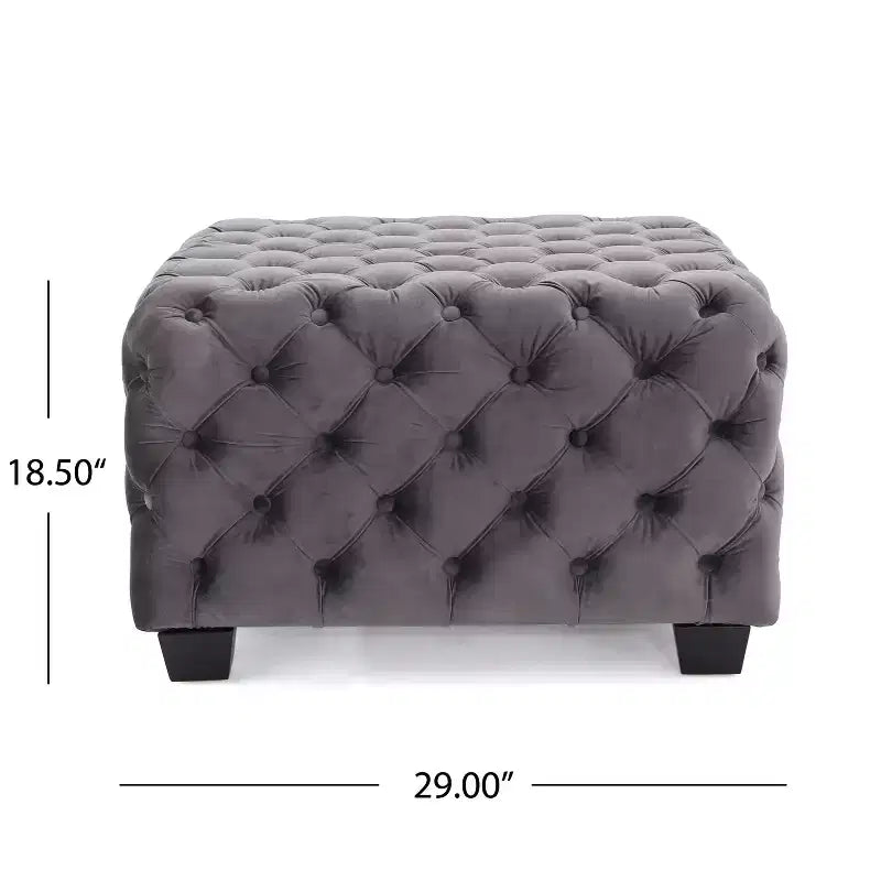 Panca Pouf Quadrata in Velluto Grigio/Blu Navy, Seduta Singola