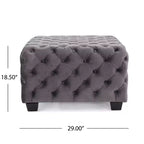 Panca Pouf Quadrata in Velluto Grigio/Blu Navy, Seduta Singola