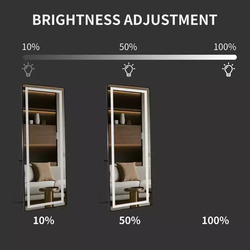 Specchio a figura intera LED nero, da parete / autoportante, 2-3 luci