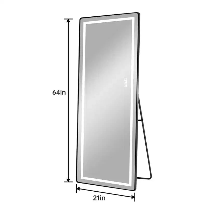 Specchio a figura intera LED nero, da parete / autoportante, 2-3 luci