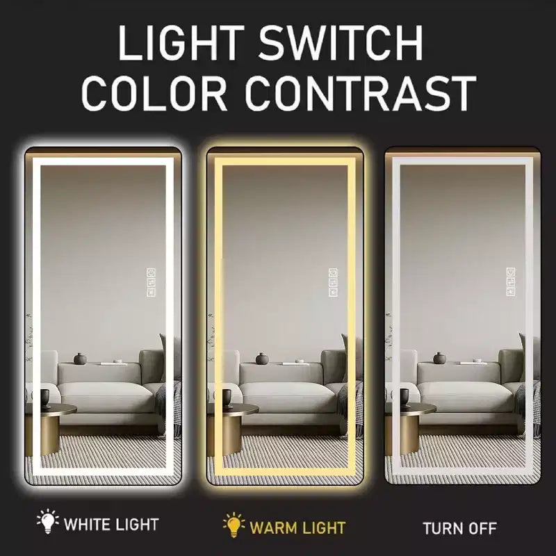 Specchio a figura intera LED nero, da parete / autoportante, 2-3 luci