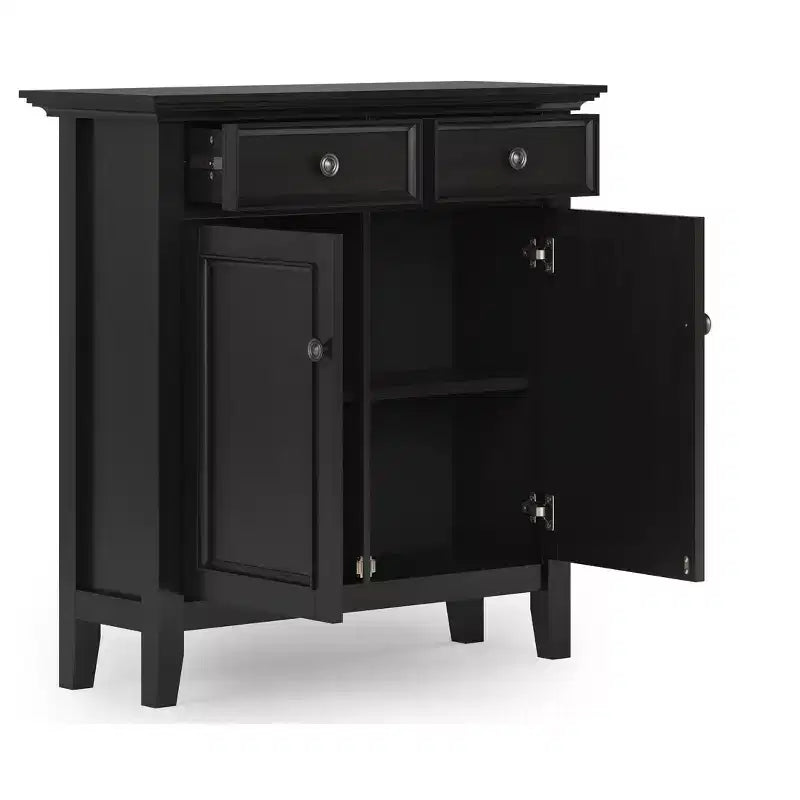 Mobiletto d'ingresso con cassetti e ante in nero / marrone noce americano / marrone naturale rustico invecchiato / bianco