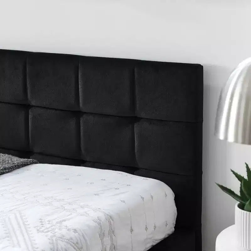 Struttura per divano letto queen size in velluto nero trapuntato, stile metà secolo, per 1