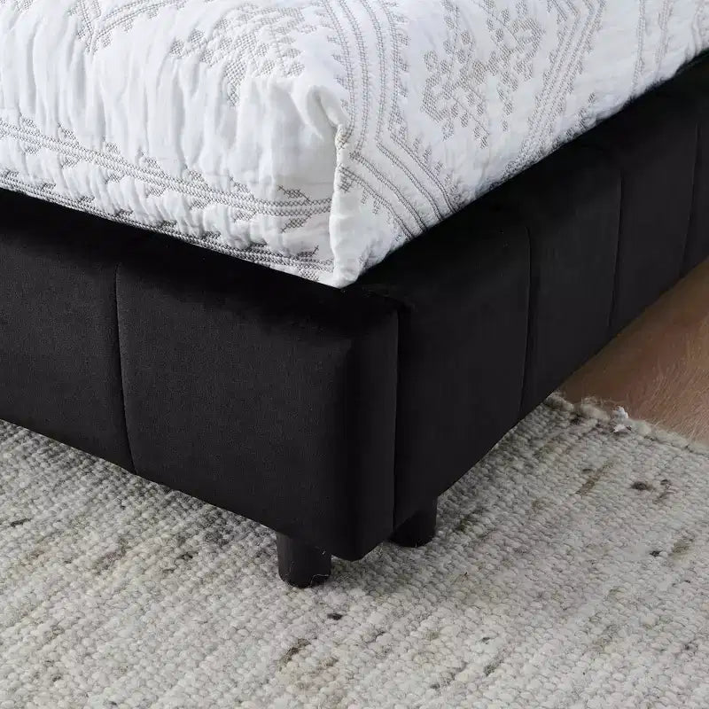 Struttura per divano letto queen size in velluto nero trapuntato, stile metà secolo, per 1