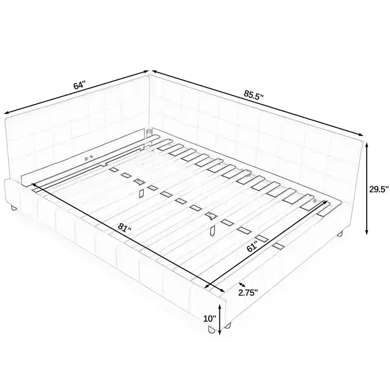 Struttura per divano letto queen size in velluto nero trapuntato, stile metà secolo, per 1