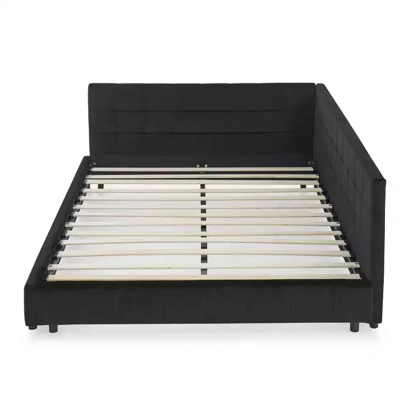 Struttura per divano letto queen size in velluto nero trapuntato, stile metà secolo, per 1