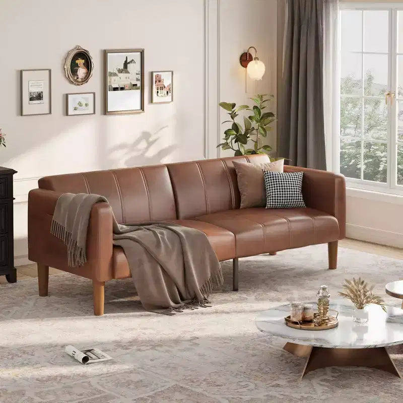 Divano letto futon in ecopelle, stile Mid-Century, posti a sedere fino a 4 – Nero / Marrone / Verde