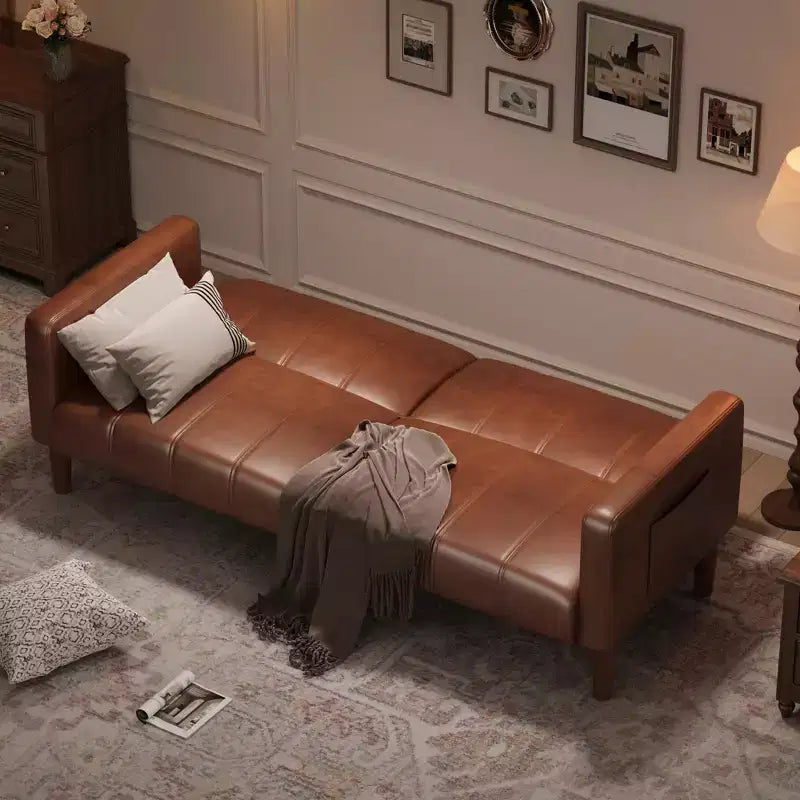 Divano letto futon in ecopelle, stile Mid-Century, posti a sedere fino a 4 – Nero / Marrone / Verde