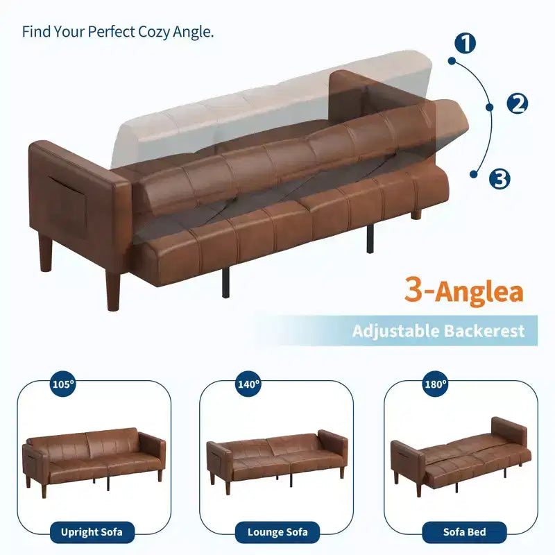 Divano letto futon in ecopelle, stile Mid-Century, posti a sedere fino a 4 – Nero / Marrone / Verde