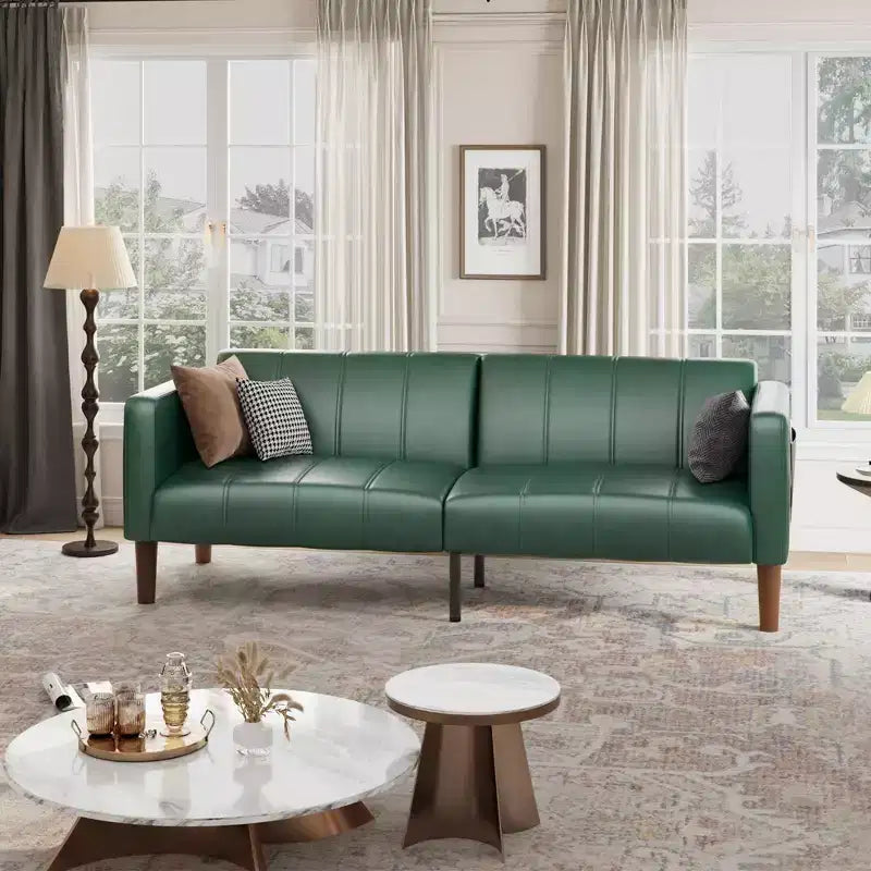Divano letto futon in ecopelle, stile Mid-Century, posti a sedere fino a 4 – Nero / Marrone / Verde