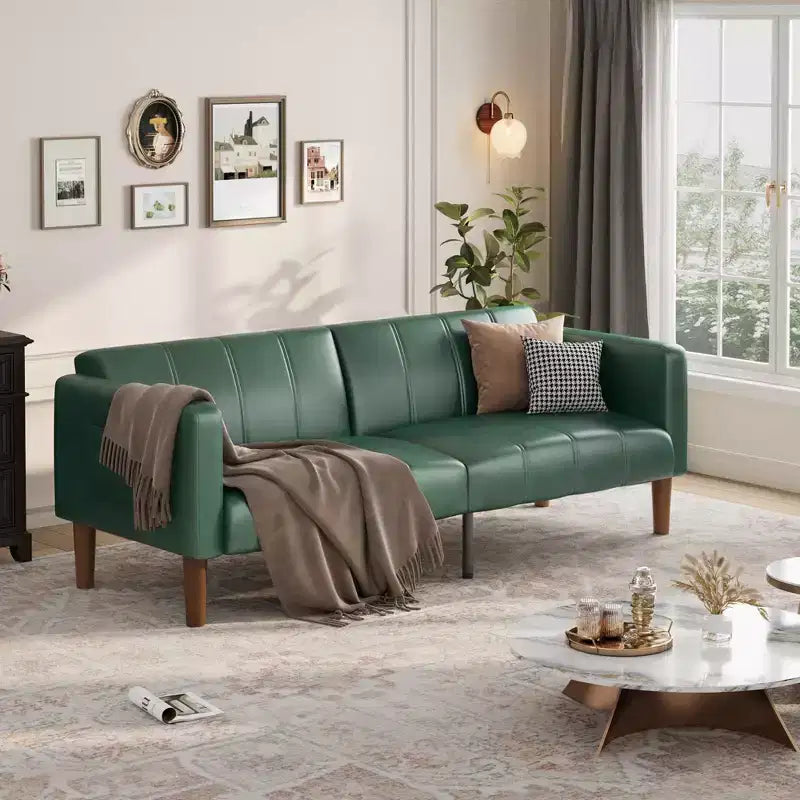 Divano letto futon in ecopelle, stile Mid-Century, posti a sedere fino a 4 – Nero / Marrone / Verde