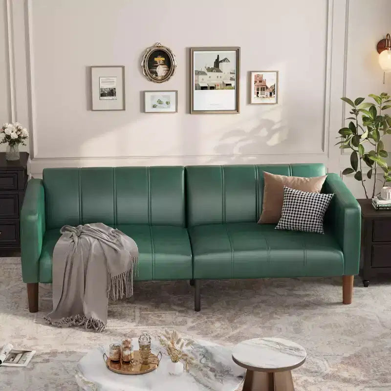 Divano letto futon in ecopelle, stile Mid-Century, posti a sedere fino a 4 – Nero / Marrone / Verde