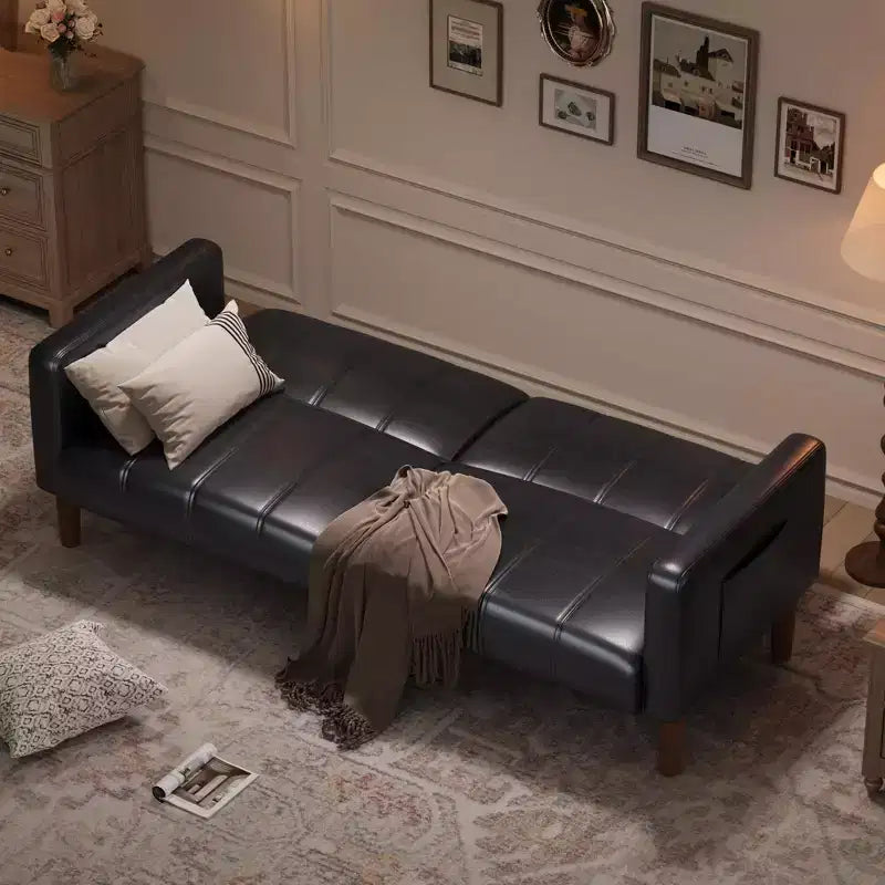 Divano letto futon in ecopelle, stile Mid-Century, posti a sedere fino a 4 – Nero / Marrone / Verde