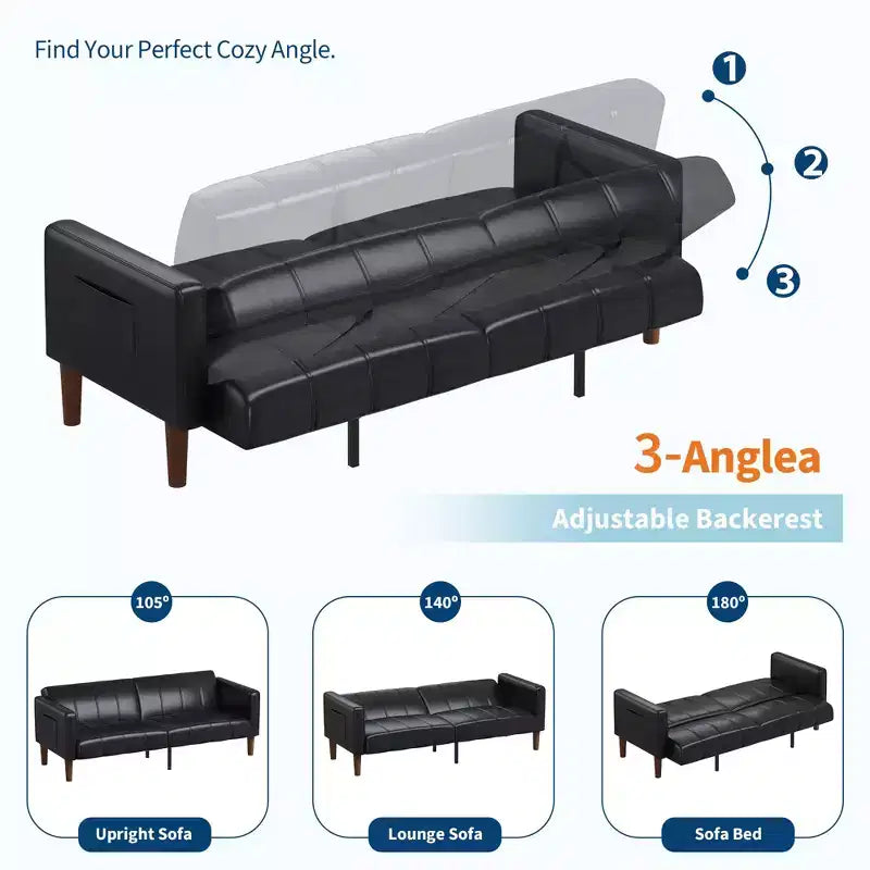 Divano letto futon in ecopelle, stile Mid-Century, posti a sedere fino a 4 – Nero / Marrone / Verde