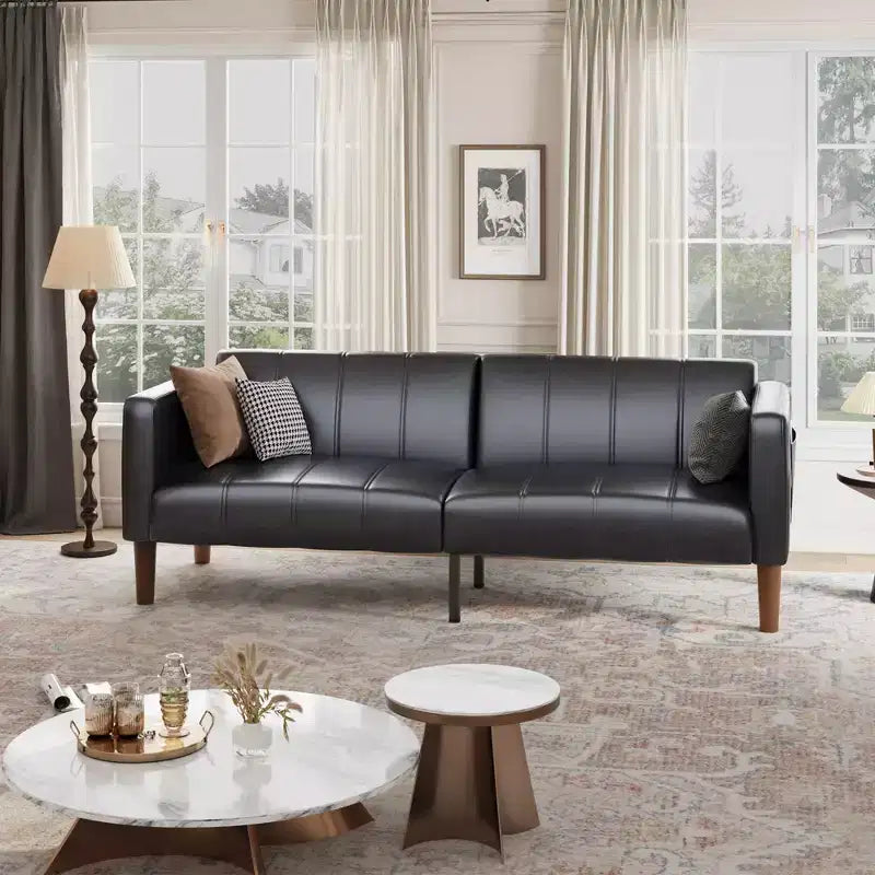 Divano letto futon in ecopelle, stile Mid-Century, posti a sedere fino a 4 – Nero / Marrone / Verde
