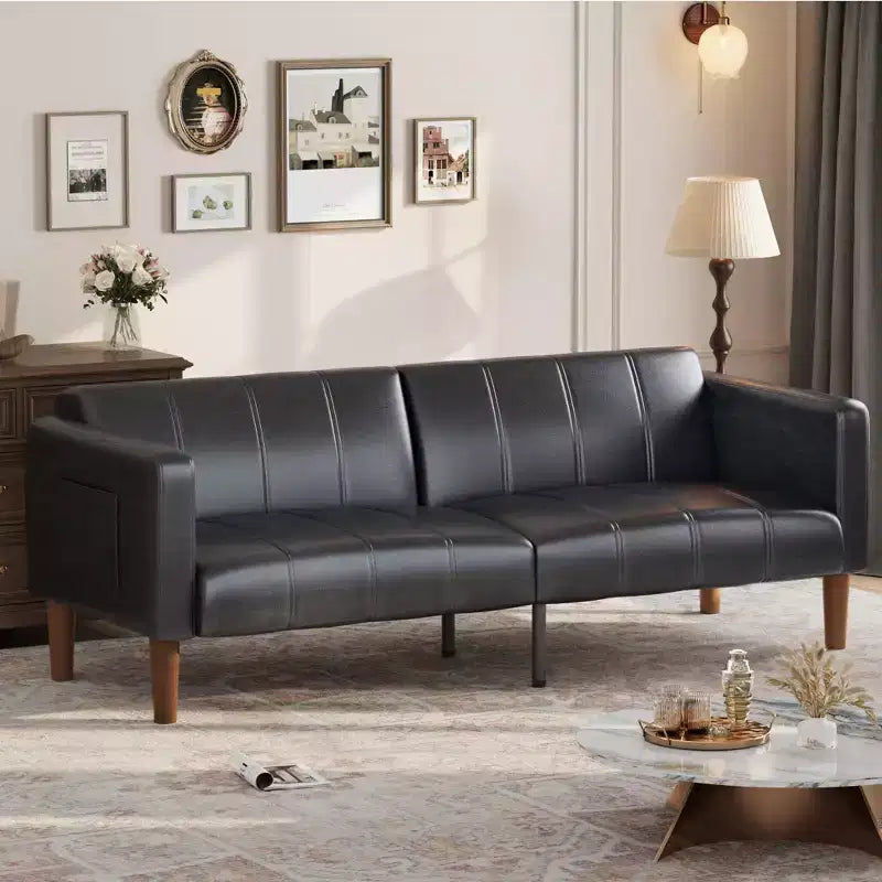 Divano letto futon in ecopelle, stile Mid-Century, posti a sedere fino a 4 – Nero / Marrone / Verde