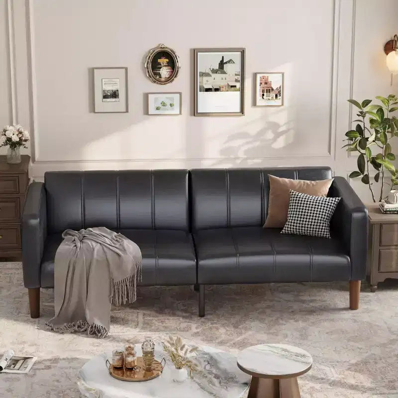 Divano letto futon in ecopelle, stile Mid-Century, posti a sedere fino a 4 – Nero / Marrone / Verde