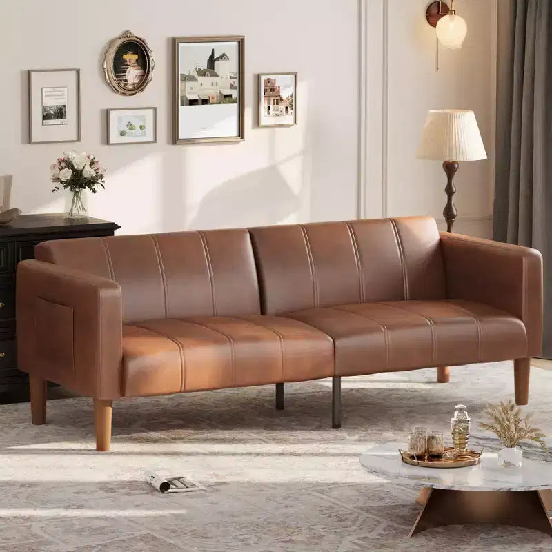 Divano letto futon in ecopelle, stile Mid-Century, posti a sedere fino a 4 – Nero / Marrone / Verde
