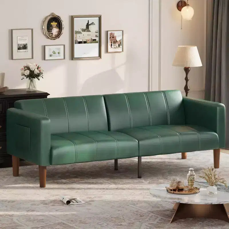 Divano letto futon in ecopelle, stile Mid-Century, posti a sedere fino a 4 – Nero / Marrone / Verde