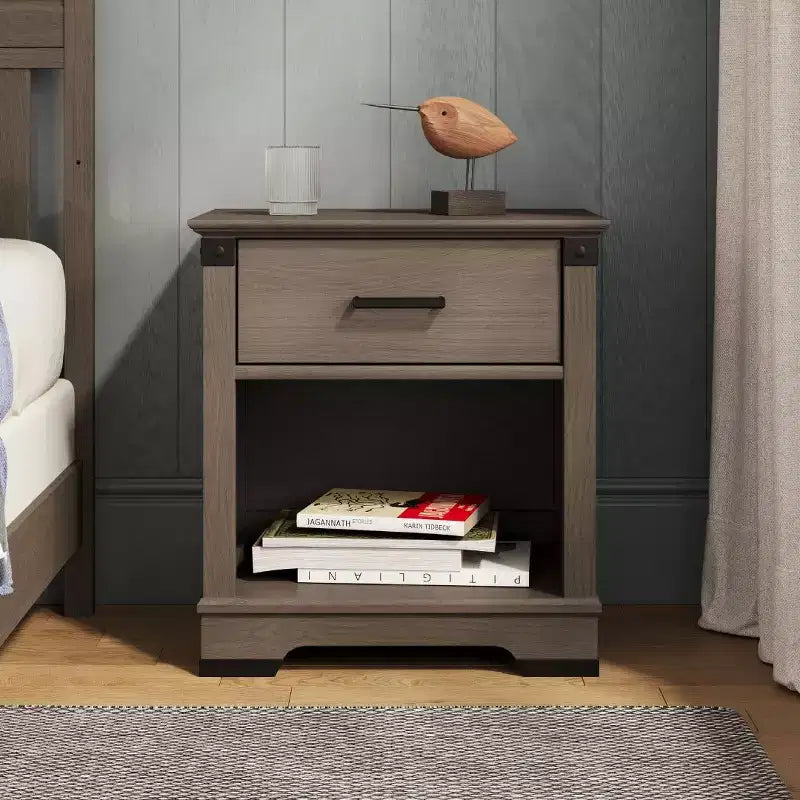 Comodino con 1 cassetto e ripiano aperto Coach Cherry / Dapper Gray, Bambini e neonati