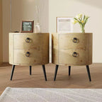 Tavolino rotondo beige con 2 cassetti, stile moderno rustico, 1 pezzo