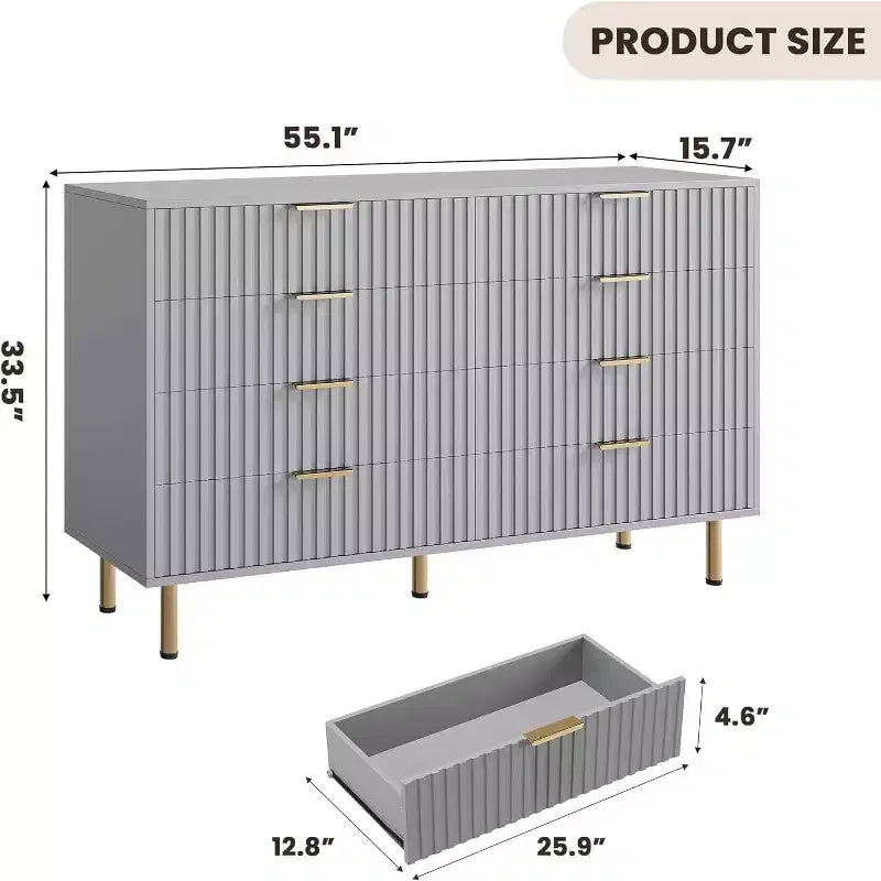 Comò a 8 cassetti Nero / Grigio / Naturale / Bianco, Cassettiera moderna in legno, Per utente singolo