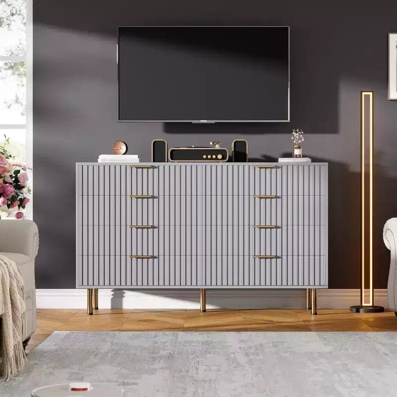 Comò a 8 cassetti Nero / Grigio / Naturale / Bianco, Cassettiera moderna in legno, Per utente singolo