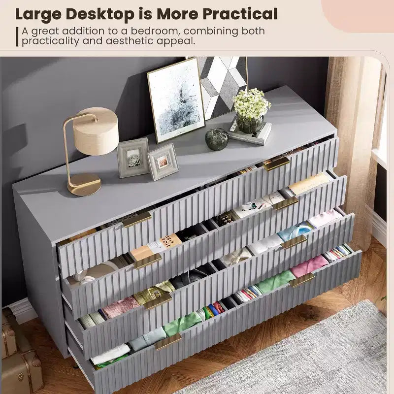 Comò a 8 cassetti Nero / Grigio / Naturale / Bianco, Cassettiera moderna in legno, Per utente singolo