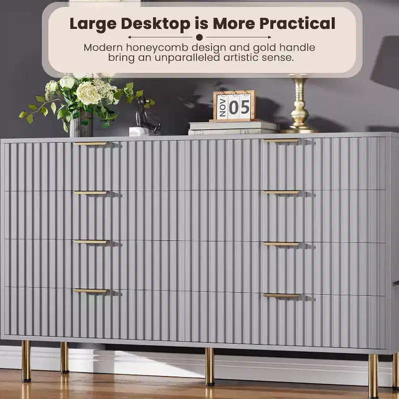 Comò a 8 cassetti Nero / Grigio / Naturale / Bianco, Cassettiera moderna in legno, Per utente singolo