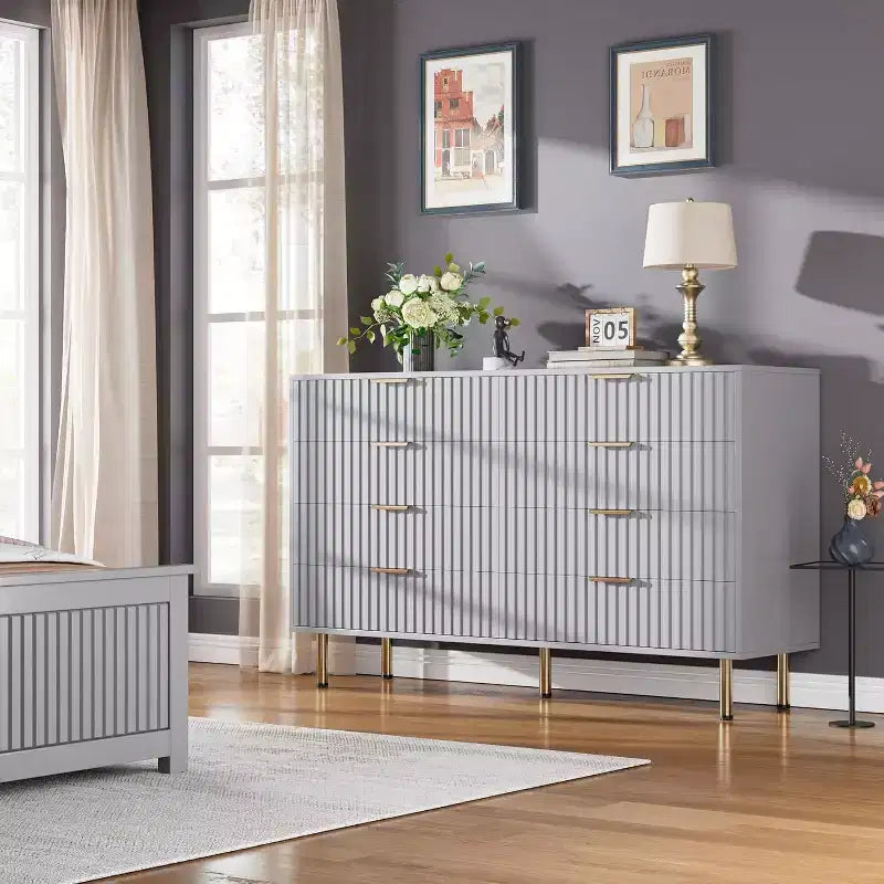 Comò a 8 cassetti Nero / Grigio / Naturale / Bianco, Cassettiera moderna in legno, Per utente singolo