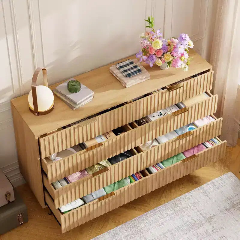Comò a 8 cassetti Nero / Grigio / Naturale / Bianco, Cassettiera moderna in legno, Per utente singolo