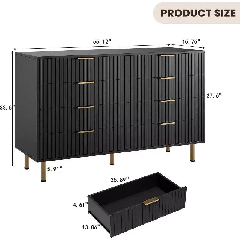 Comò a 8 cassetti Nero / Grigio / Naturale / Bianco, Cassettiera moderna in legno, Per utente singolo