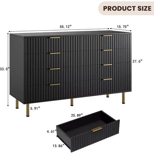 Comò a 8 cassetti Nero / Grigio / Naturale / Bianco, Cassettiera moderna in legno, Per utente singolo