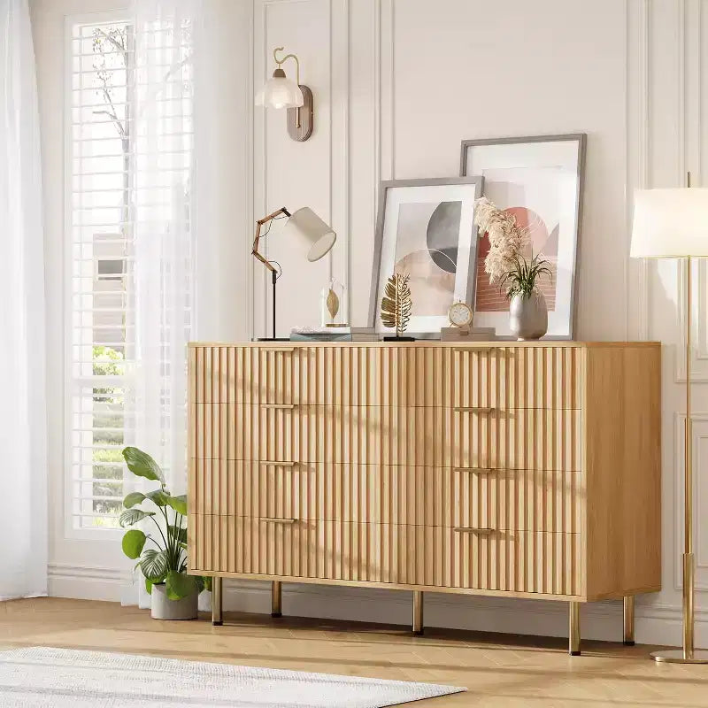Comò a 8 cassetti Nero / Grigio / Naturale / Bianco, Cassettiera moderna in legno, Per utente singolo