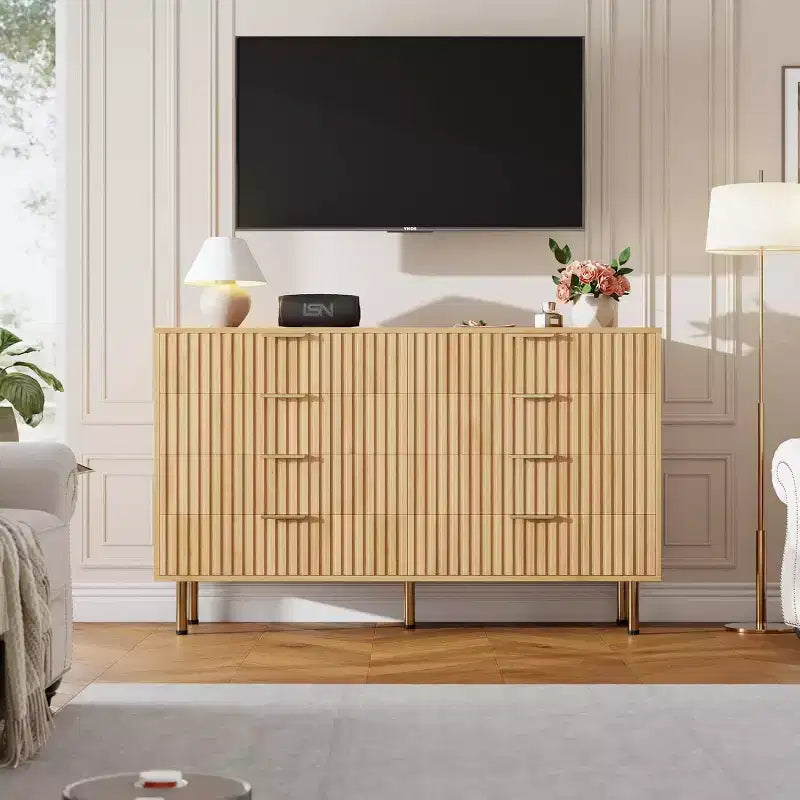 Comò a 8 cassetti Nero / Grigio / Naturale / Bianco, Cassettiera moderna in legno, Per utente singolo