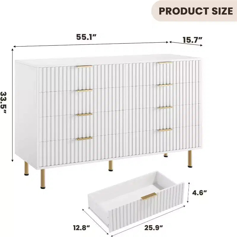Comò a 8 cassetti Nero / Grigio / Naturale / Bianco, Cassettiera moderna in legno, Per utente singolo