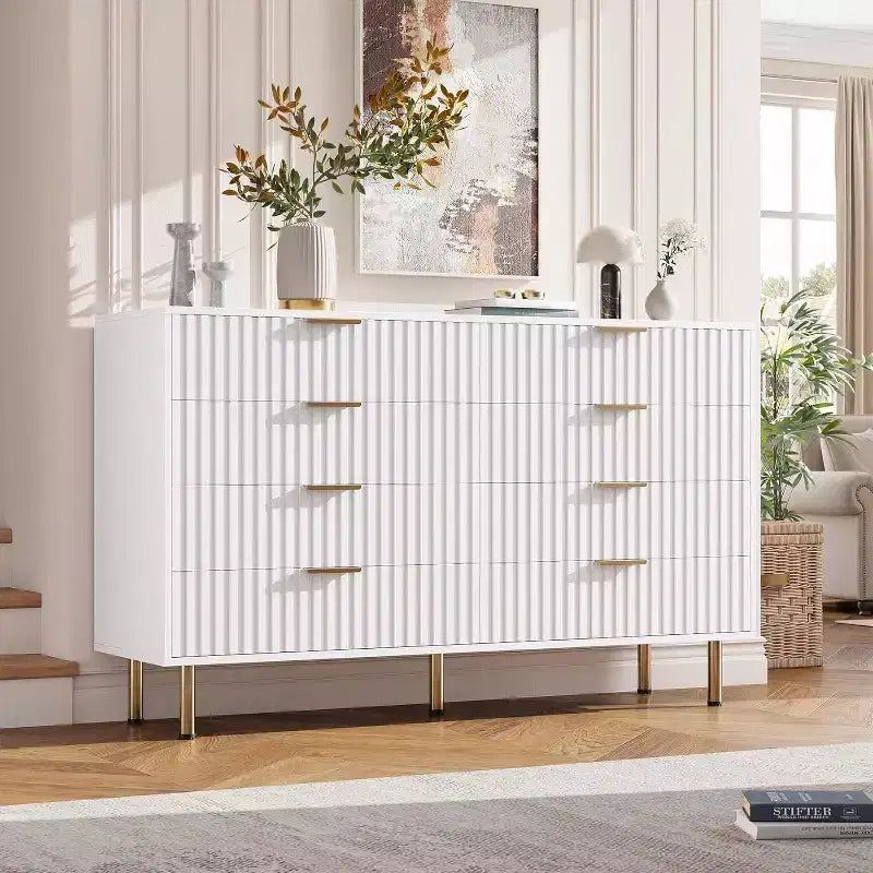 Comò a 8 cassetti Nero / Grigio / Naturale / Bianco, Cassettiera moderna in legno, Per utente singolo
