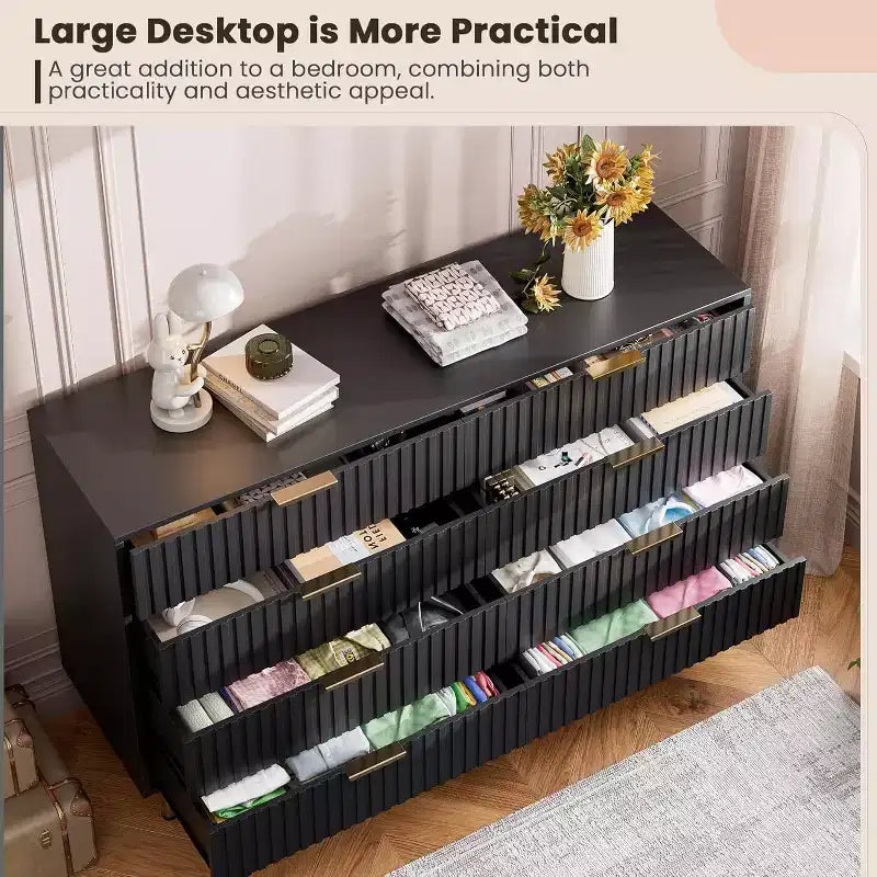 Comò a 8 cassetti Nero / Grigio / Naturale / Bianco, Cassettiera moderna in legno, Per utente singolo