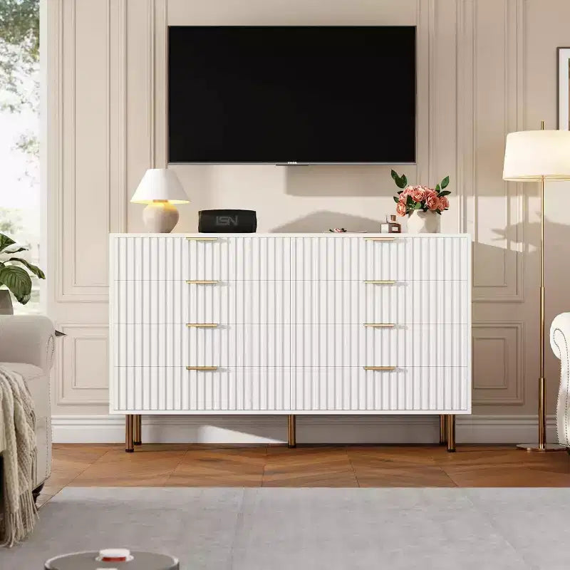 Comò a 8 cassetti Nero / Grigio / Naturale / Bianco, Cassettiera moderna in legno, Per utente singolo