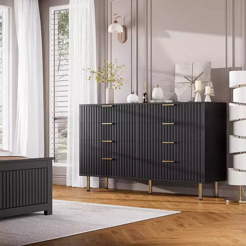 Comò a 8 cassetti Nero / Grigio / Naturale / Bianco, Cassettiera moderna in legno, Per utente singolo