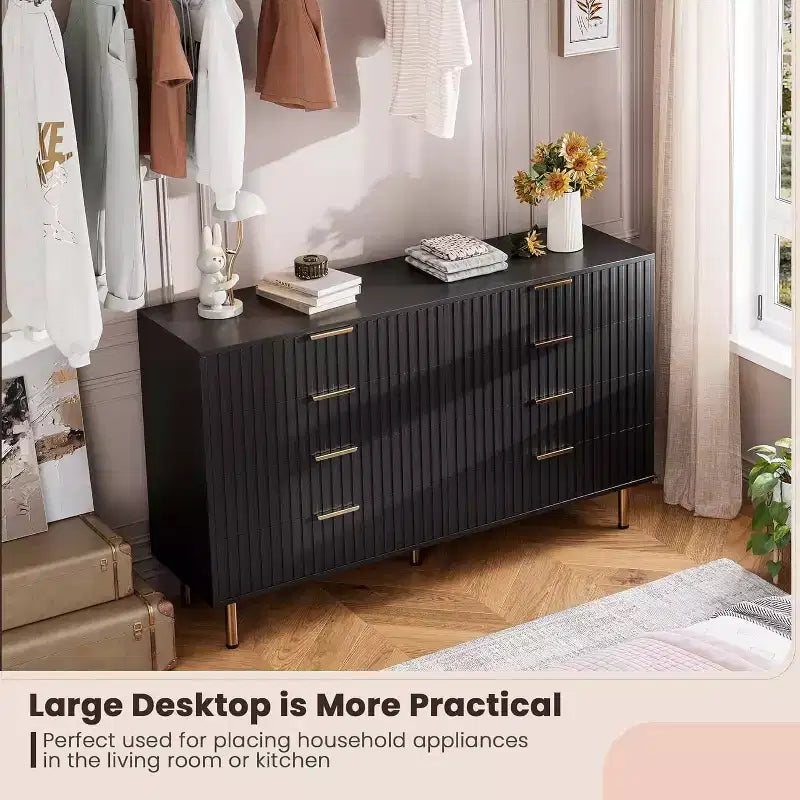 Comò a 8 cassetti Nero / Grigio / Naturale / Bianco, Cassettiera moderna in legno, Per utente singolo